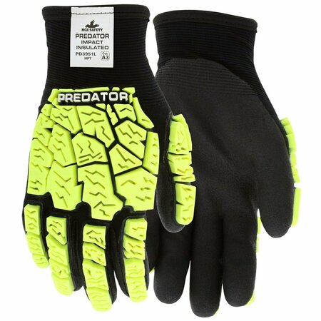 MCR SAFETY Gloves, Predator Impact 2 Ice - 15g. Black HPT, L, 6PK PD3951L